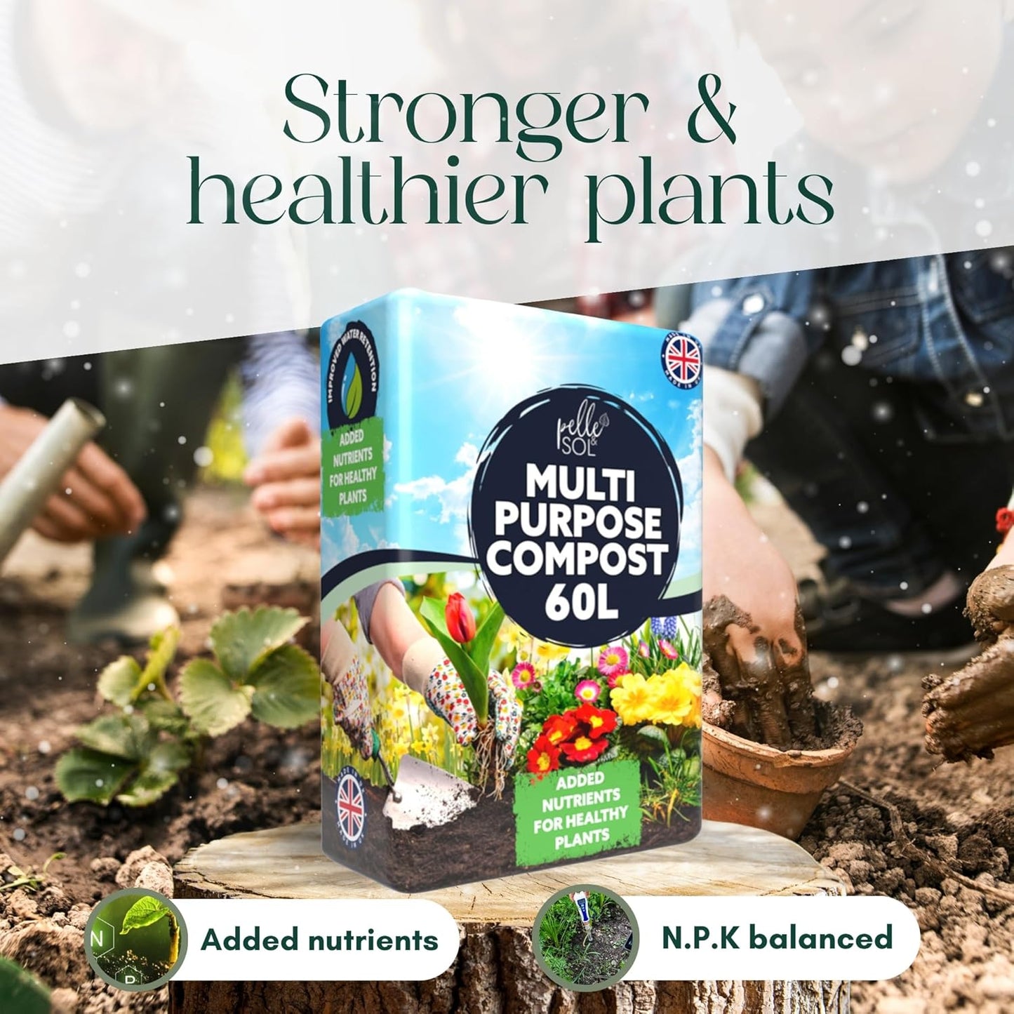 Pelle & Sol 60L Multi Purpose Compost - Compost for Outdoor Plants & Soil for Plants Indoors - Potting Soil for Pots Plants Outdoor - All Purpose Nutrient Rich Fertiliser, Houseplant Potting Mix