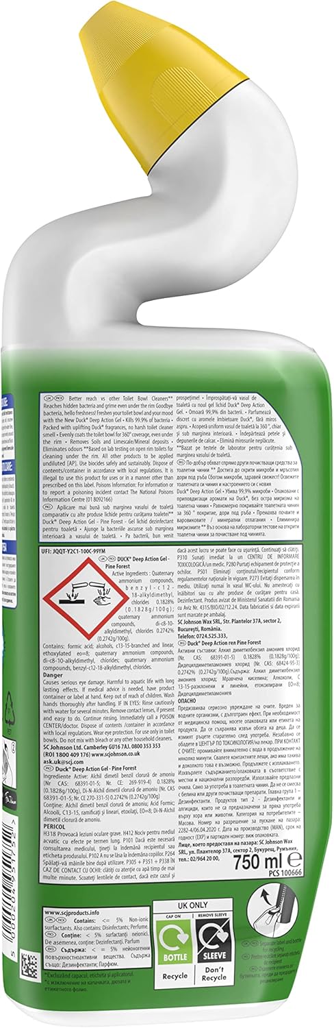 Duck Deep Action Gel Toilet Cleaner Liquid, Removes Limescale, Long Lasting Fragrance, Pine Forest, 750ml