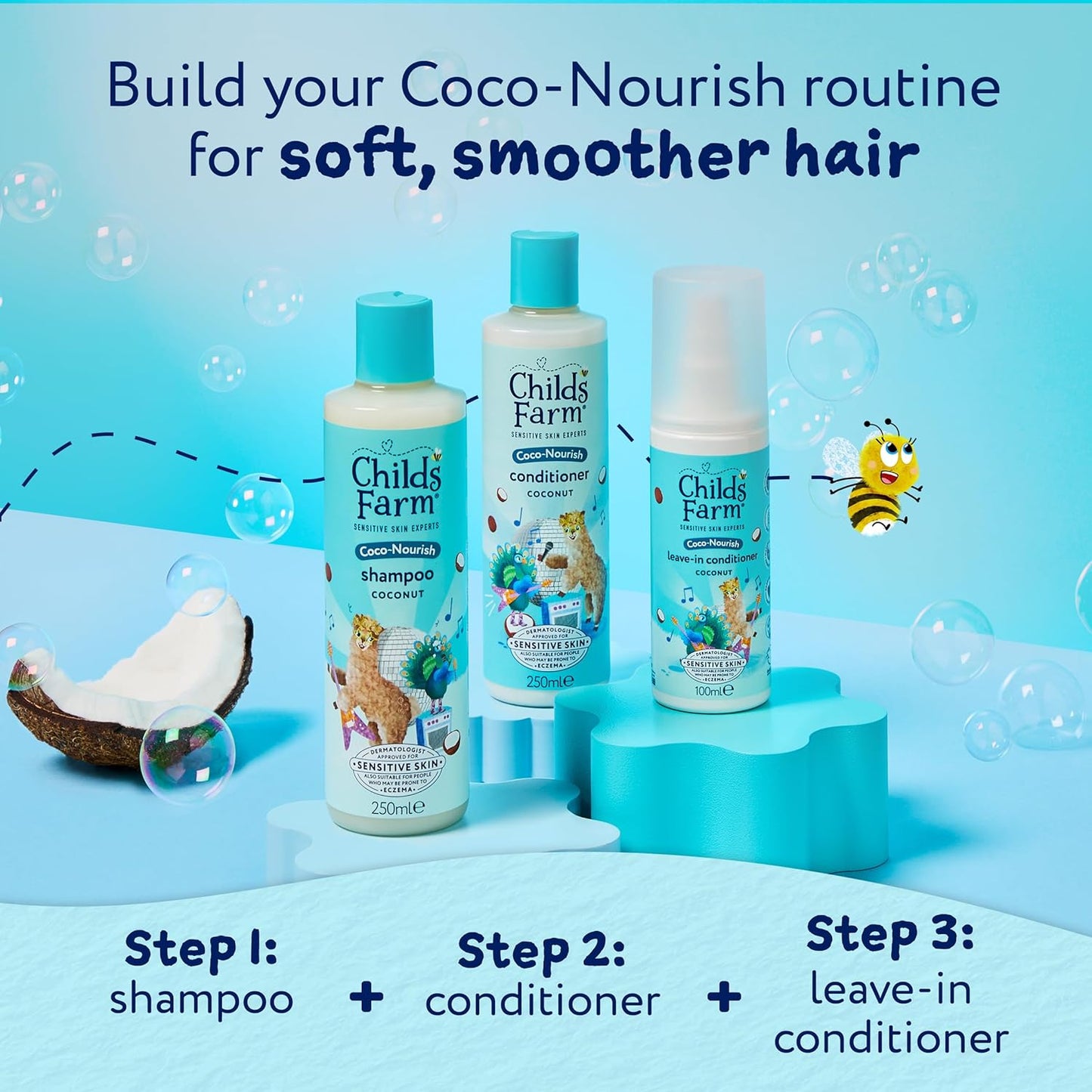 Childs Farm Coco-Nourish Leave-in Conditioner Hair Spray, Define Curls, Smooth, Styling Protector, Coconut, Kids, 100ml