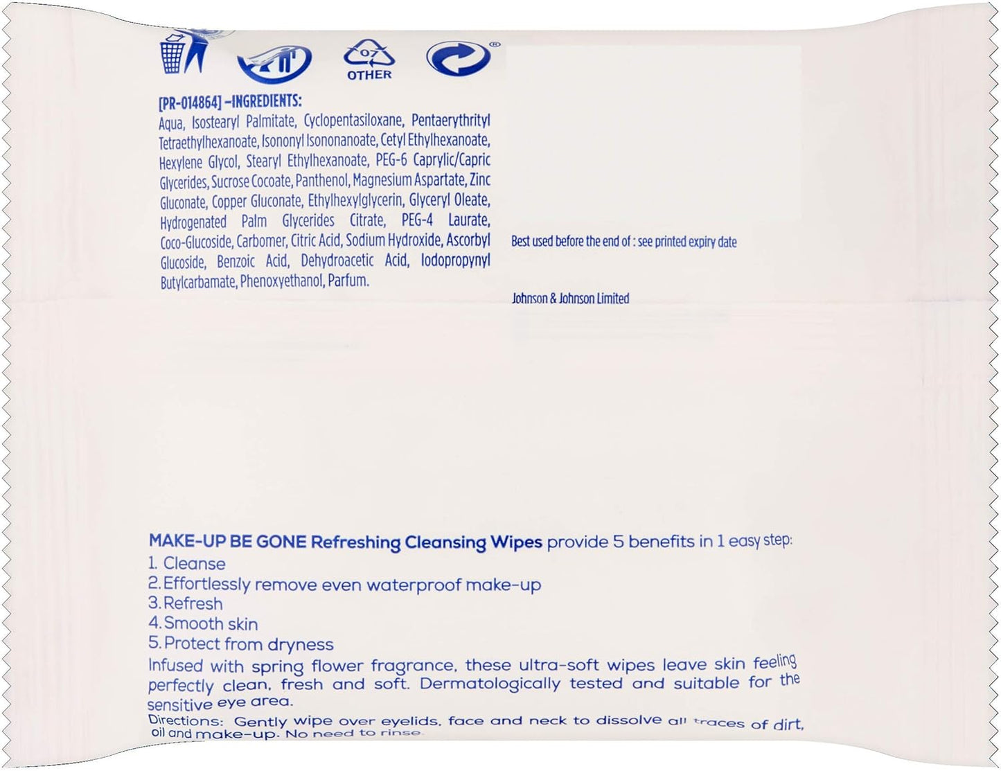 Johnson's Face Care Make Up Be Gone Refreshing Wipes - Pack of 25