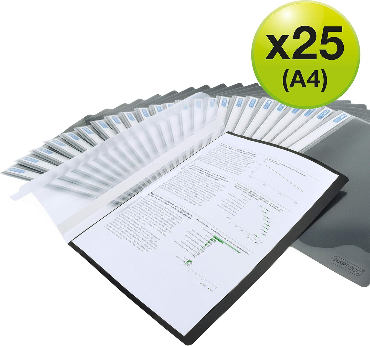 Rapesco 1593 Report File, A4, Black, Pack of 25