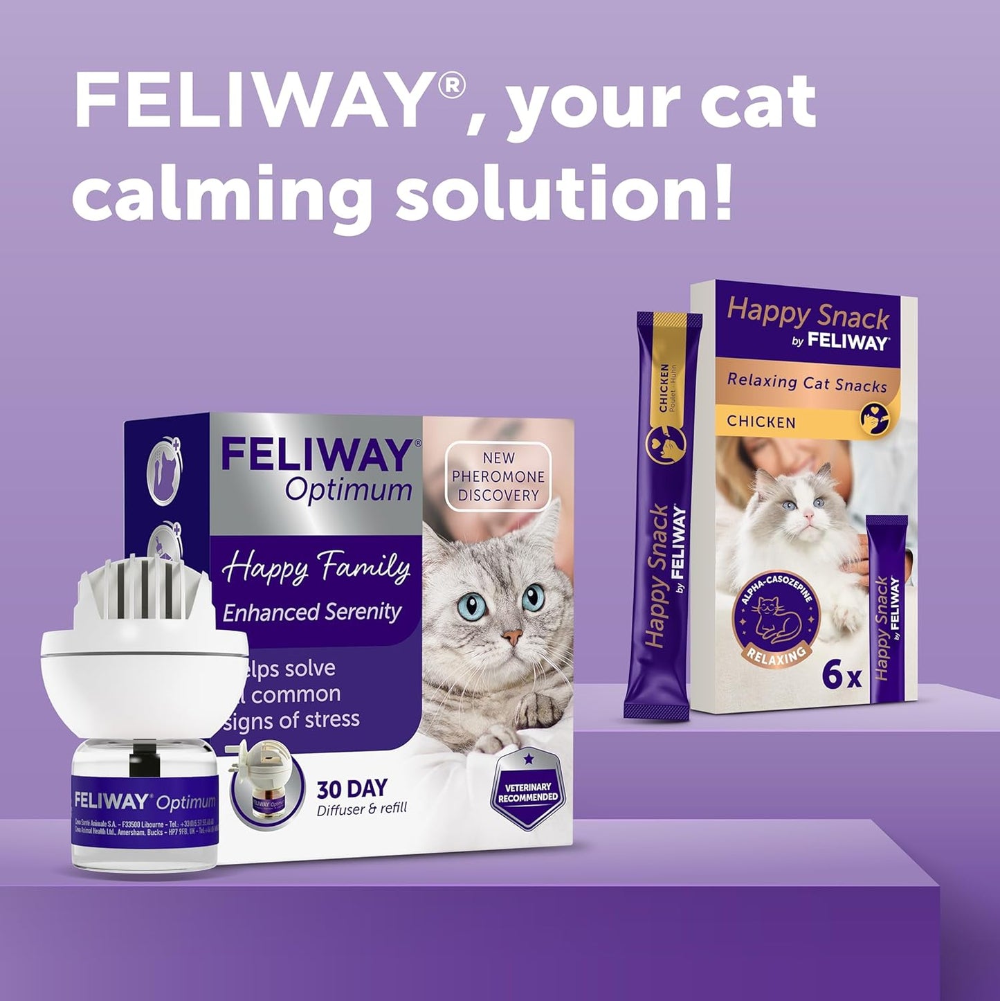 FELIWAY Optimum 30 Day Cat Calming Plug In Pheromone Diffuser Starter Kit, 48ml - Helps Solve all Common Signs of Stress in Cats & Kittens, Veterinary Recommended, Clinically Proven, Enhanced Serenity