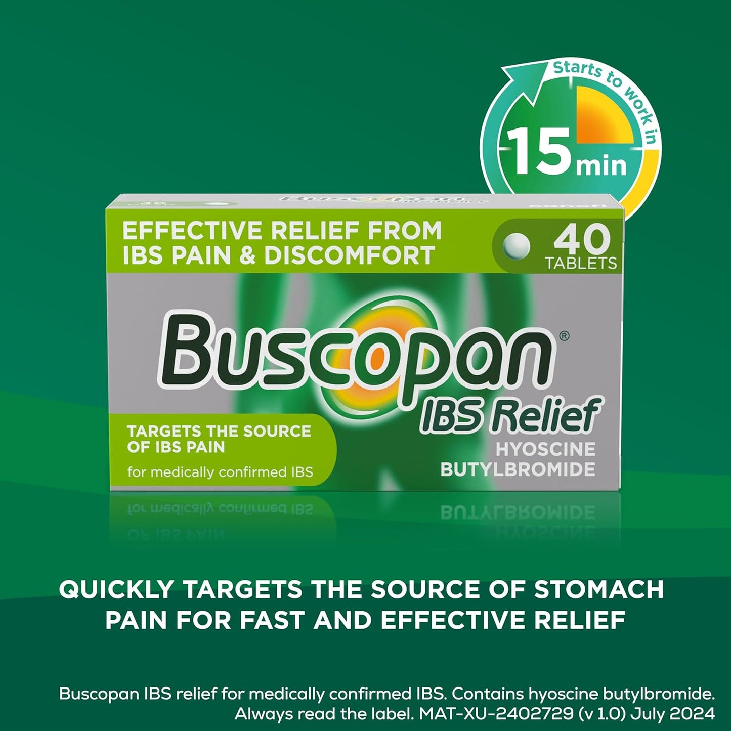 Buscopan IBS Relief - Targets the Source of IBS Pain and Cramps- starts to work in 15 minutes - 40 Tablets- - Relief from IBS Pain & discomfort, 40 Count (Pack of 1)