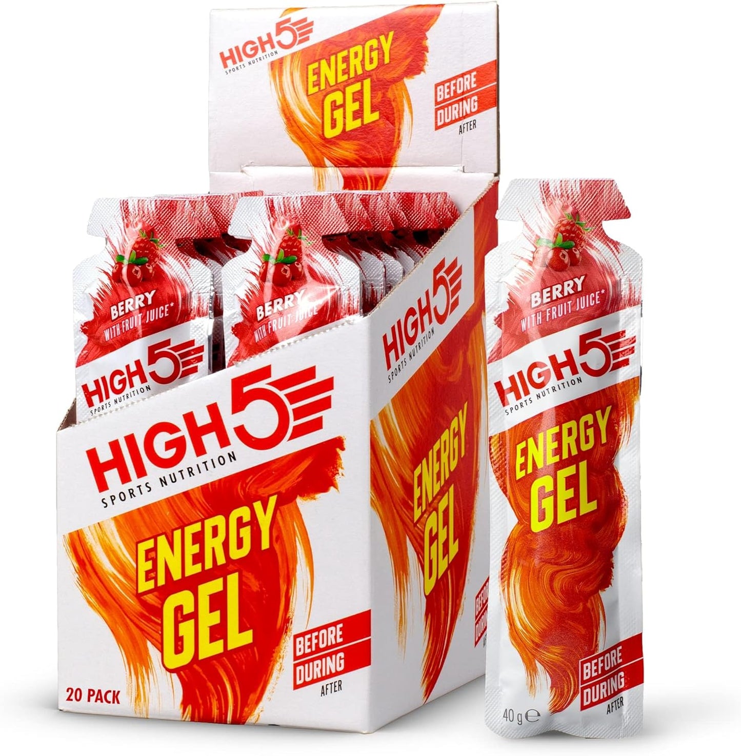 HIGH5 Energy Gels - Quick Release Sports Gels to Power Muscles for Peak Performance - Natural Fruit Juice & Caffeine-Free - On The Go Energy Boost for Running, Cycling and Endurance (Berry, 20 x 40g)