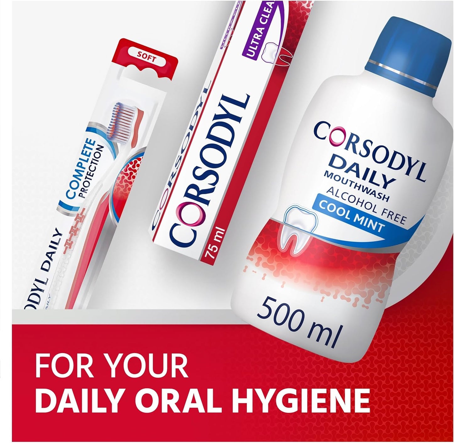 Corsodyl Mouthwash Daily Gum Health, Fluoride Mouthwash, Alcohol Free, Cool Mint, 500ml
