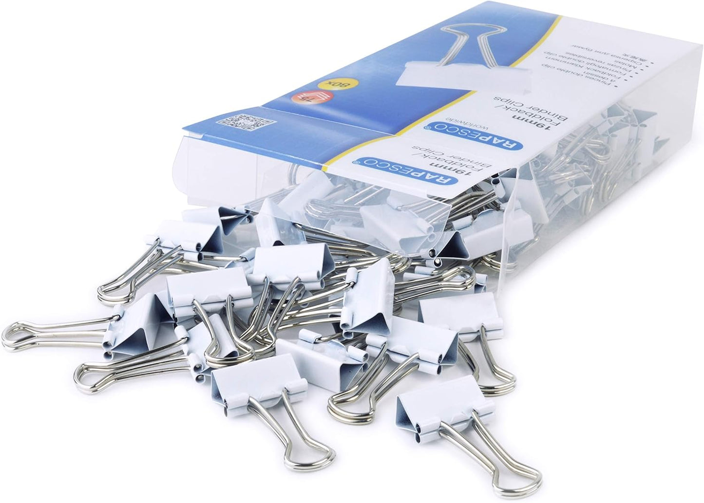 Rapesco 1493 19 mm Foldback Clips, White, Pack of 80