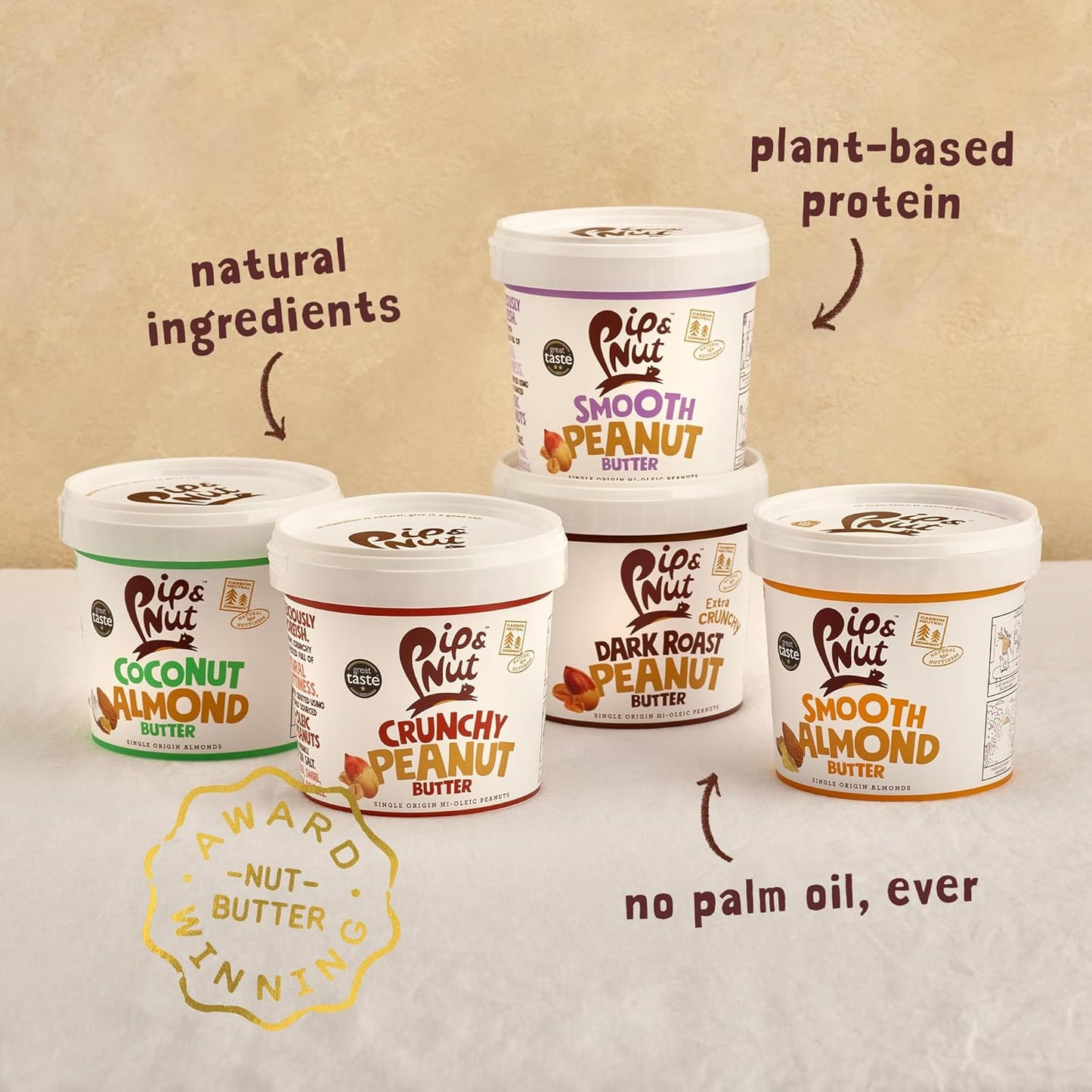 Pip & Nut - Crunchy Peanut Butter (1kg) | Natural Nut Butter, No Palm Oil, No Added Sugar, Hi-Oleic Peanuts, High in Unsaturated Fats, Gluten Free, Vegan, Dairy Free