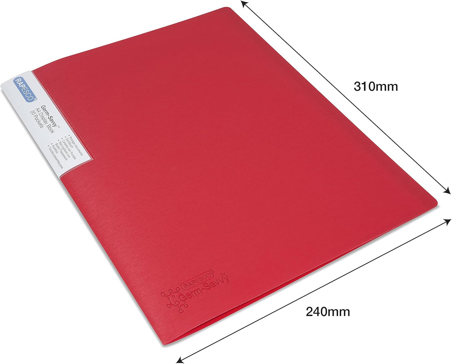 Rapesco 1674 Presentation Folder with Antibacterial Protection, 20 Pockets, A4, Red, Pack of 2