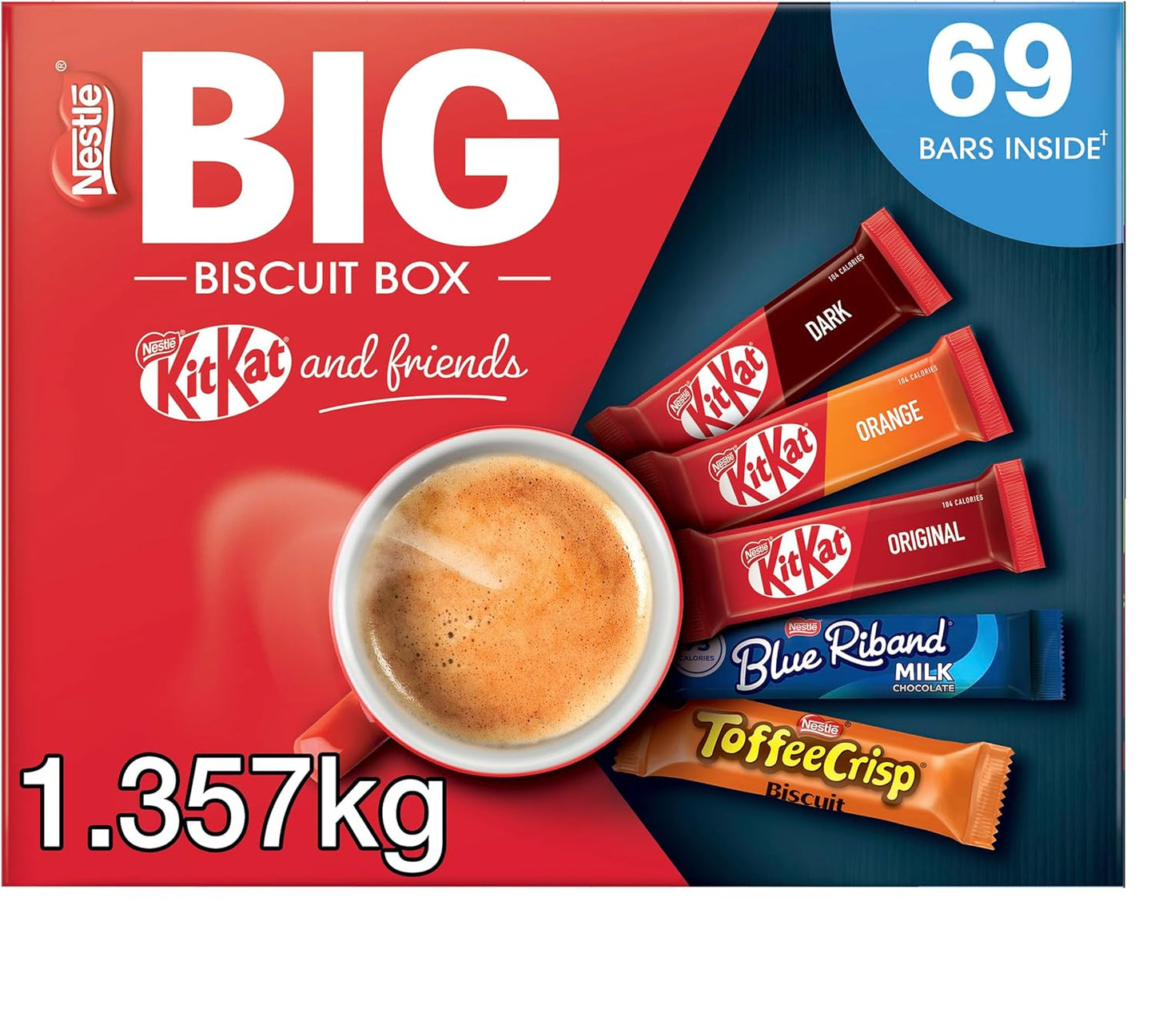 Nestlé Kitkat and Friends Big Biscuit Box | 69 x Chocolate Biscuit Bars - KitKat, Blue Riband, Toffee Crisp | Bulk Chocolate Box 1.357kg