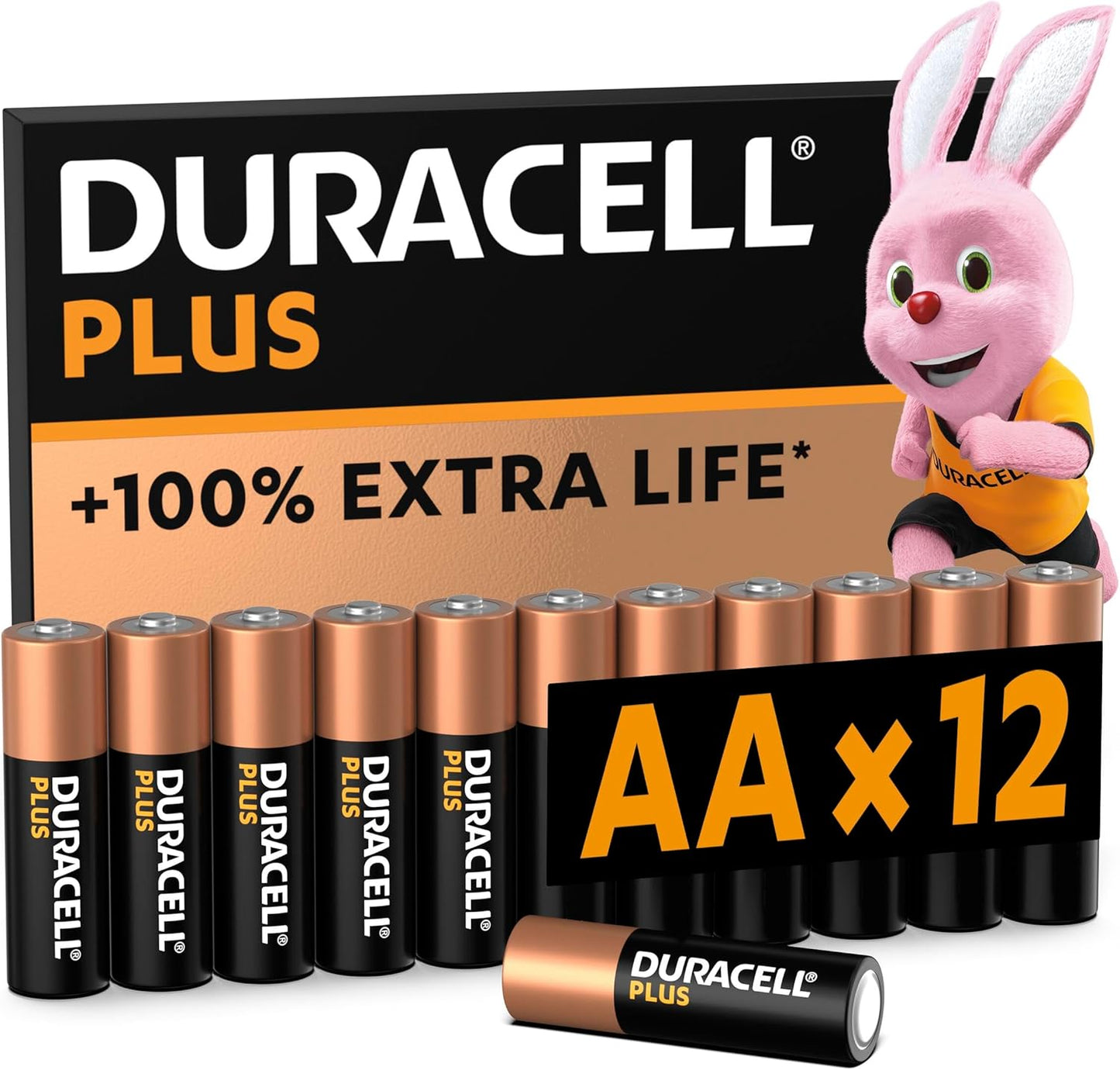 Duracell Plus AA Batteries (12 Pack) - Alkaline 1.5V - Up To 100% Extra Life - Reliability For Everyday Devices - 0% Plastic Packaging - 10-Year Storage - LR6 MN1500