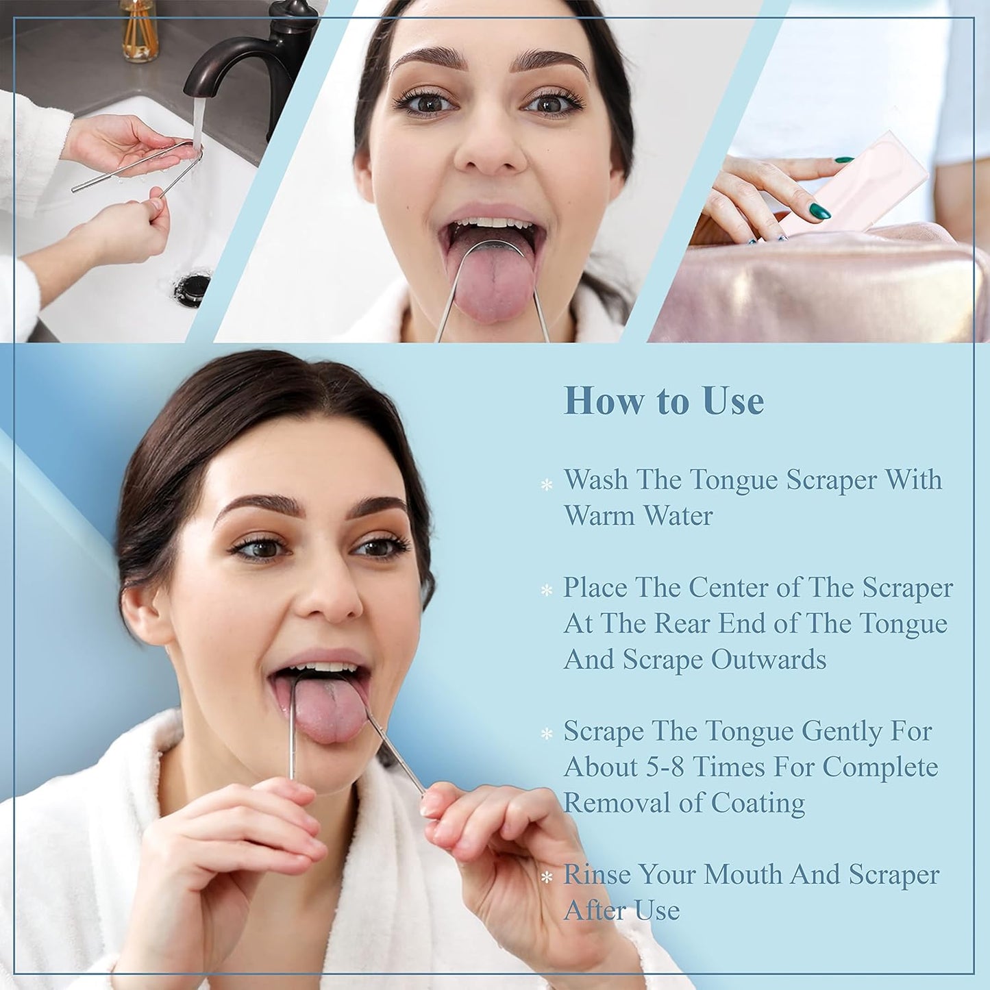 MasterMedi Tongue Scraper with Travel Case 1 Pack, Bad Breath Treatment Tongue Scraper for Adults & Kids, Stainless Steel Metal Tongue Scraper, Easy to Use Tongue Cleaner for Hygiene and Self Care