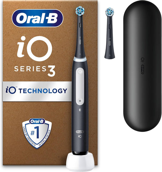 Oral-B iO3 Electric Toothbrush, 2 Toothbrush Heads, Pressure Sensor, Toothbrush for Adults with Travel Case, Gift Ideas for Him/Her, Matt Black