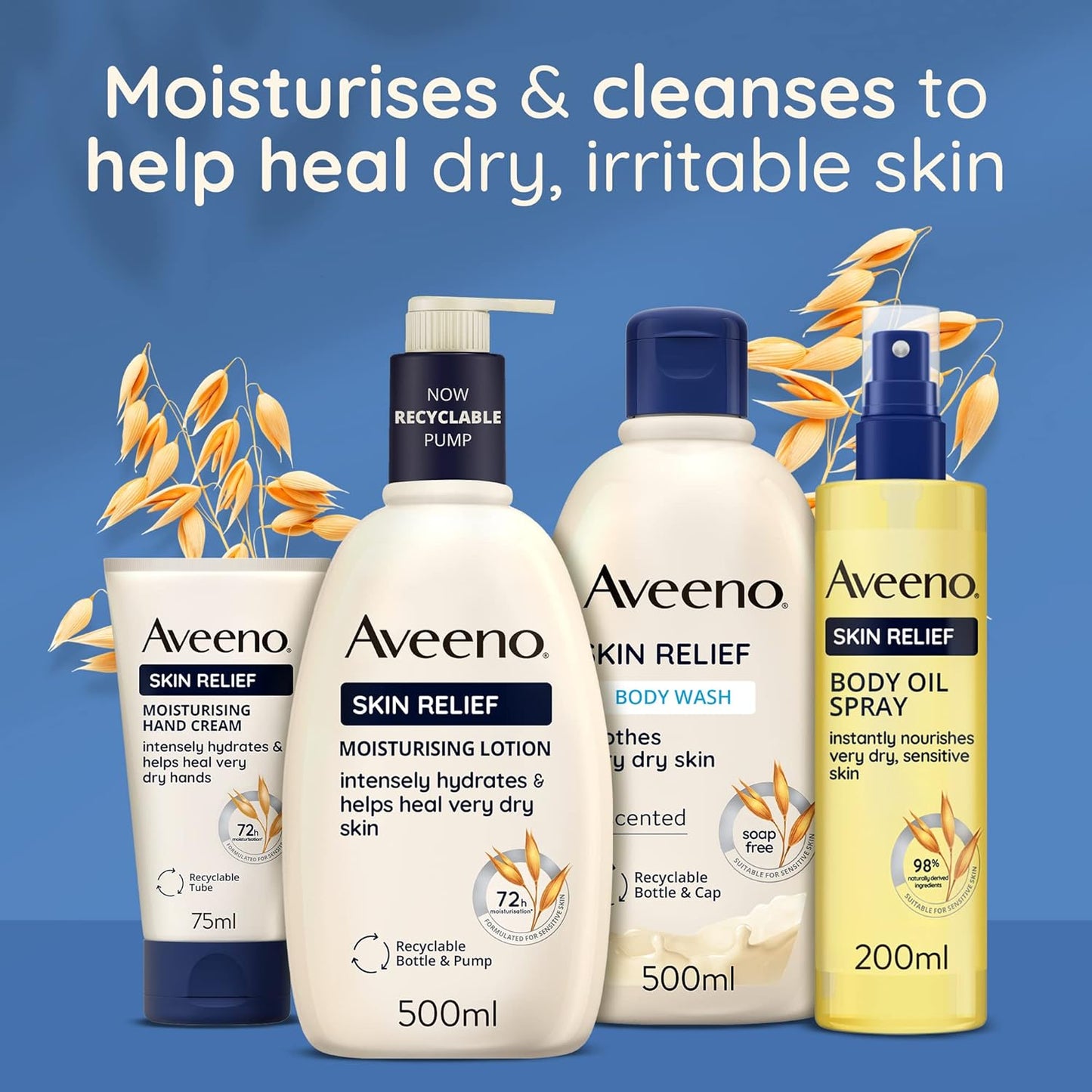 Aveeno Skin Relief Moisturising Lotion (1x 300ml) With Soothing Triple Oat Complex & Shea Butter, 72-Hour Intense Hydration, Helps Relieve Dryness and Tightness, Suitable for Sensitive Skin