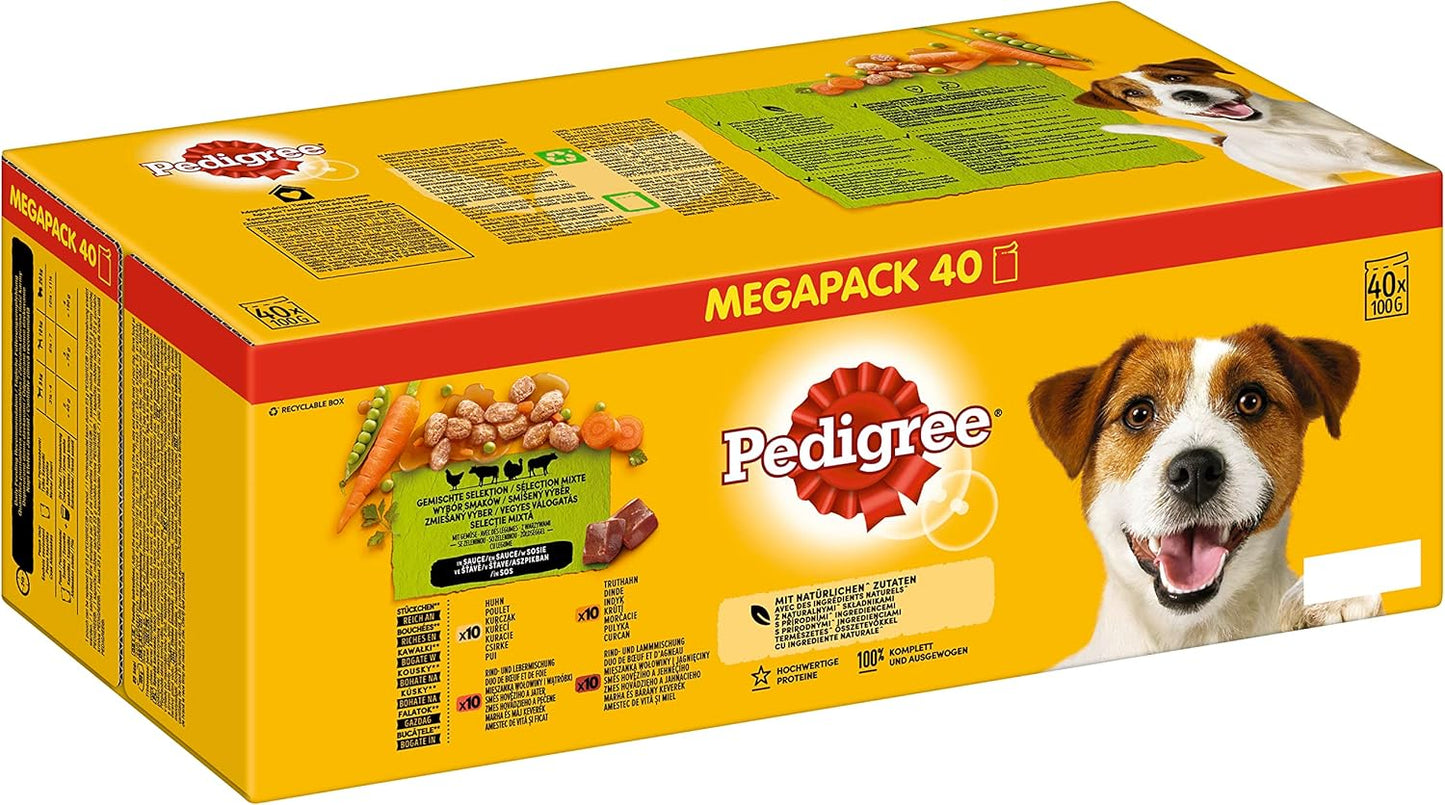 PEDIGREE - Adult Wet Dog Food Pouches - 40 x 100 g - Mixed Selection in Gravy - Dog Food Wet Bulk Pack