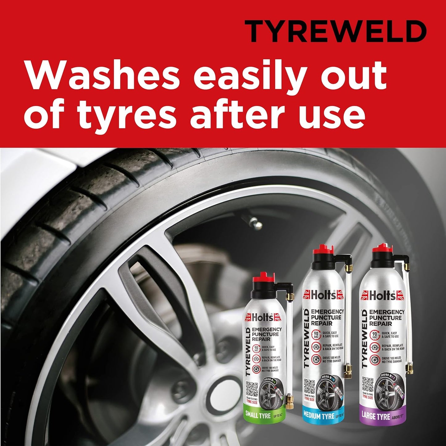 Holts Tyreweld Puncture Sealant Emergency Tyre Repair Foam Car Puncture Repair Kit Sealant, Quick & Easy Flat Tyre Foam, Drive Up To 100 Miles, No Tools Needed Unscented, 400ml , Pack of 1