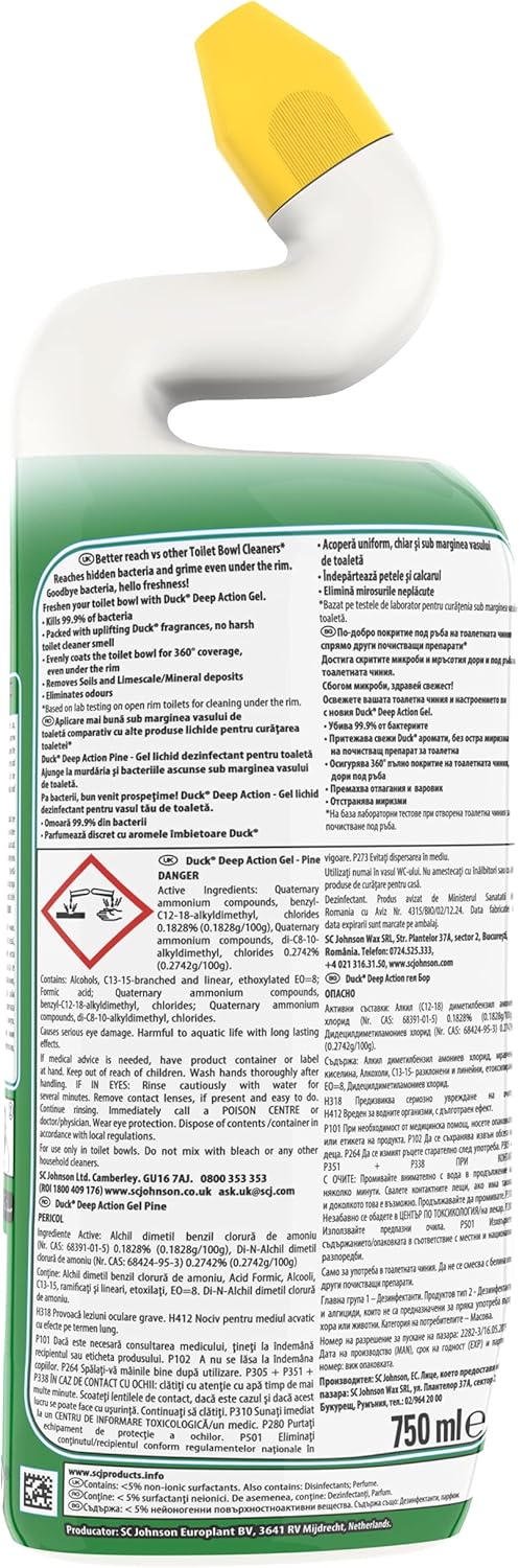 Duck Deep Action Gel Toilet Cleaner Liquid, Removes Limescale, Long Lasting Fragrance, Pine Forest, 750ml