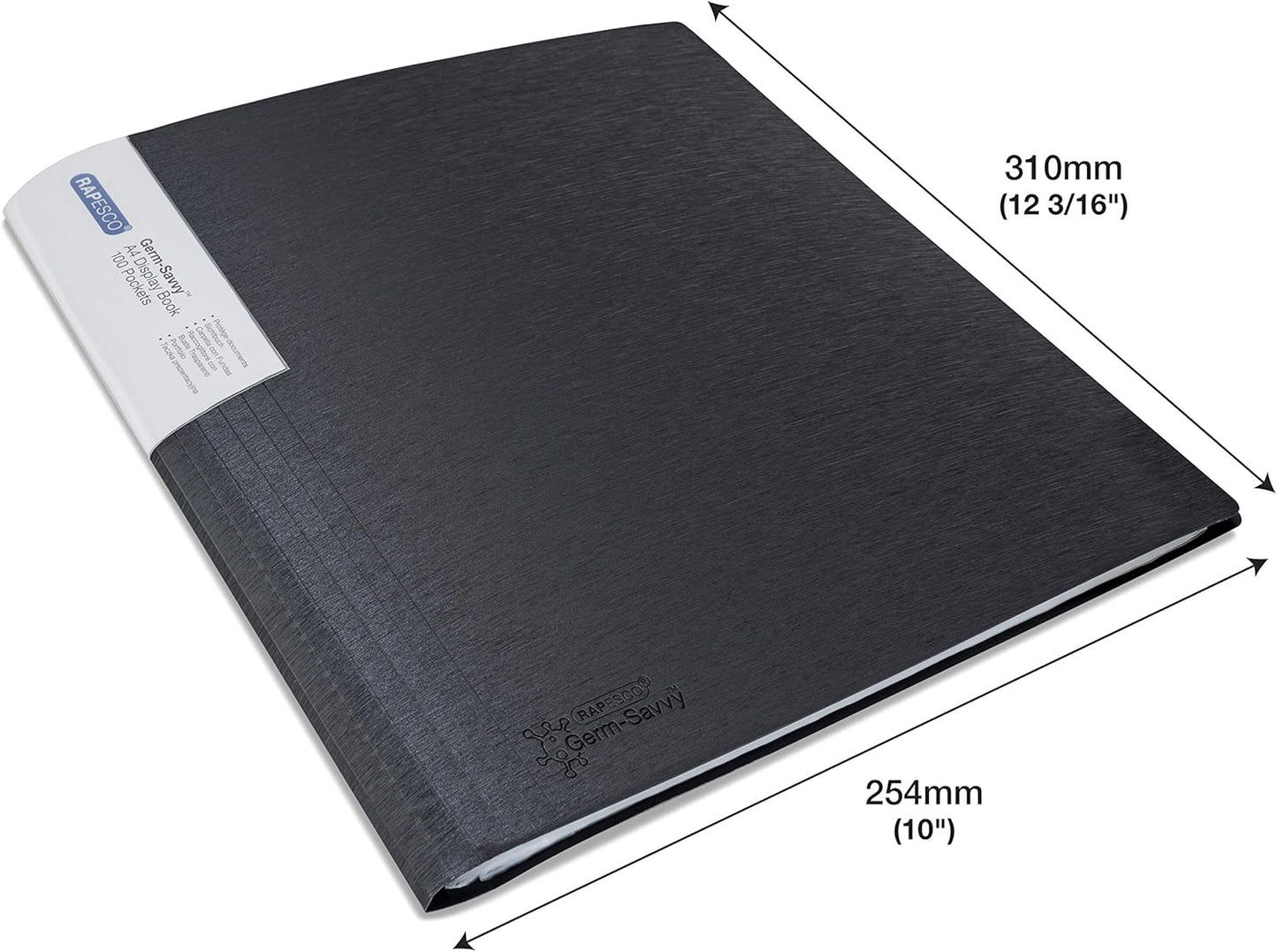 Rapesco 1645 Presentation Folder with Antibacterial Protection, 100 Pockets, A4, Black, Pack of 2