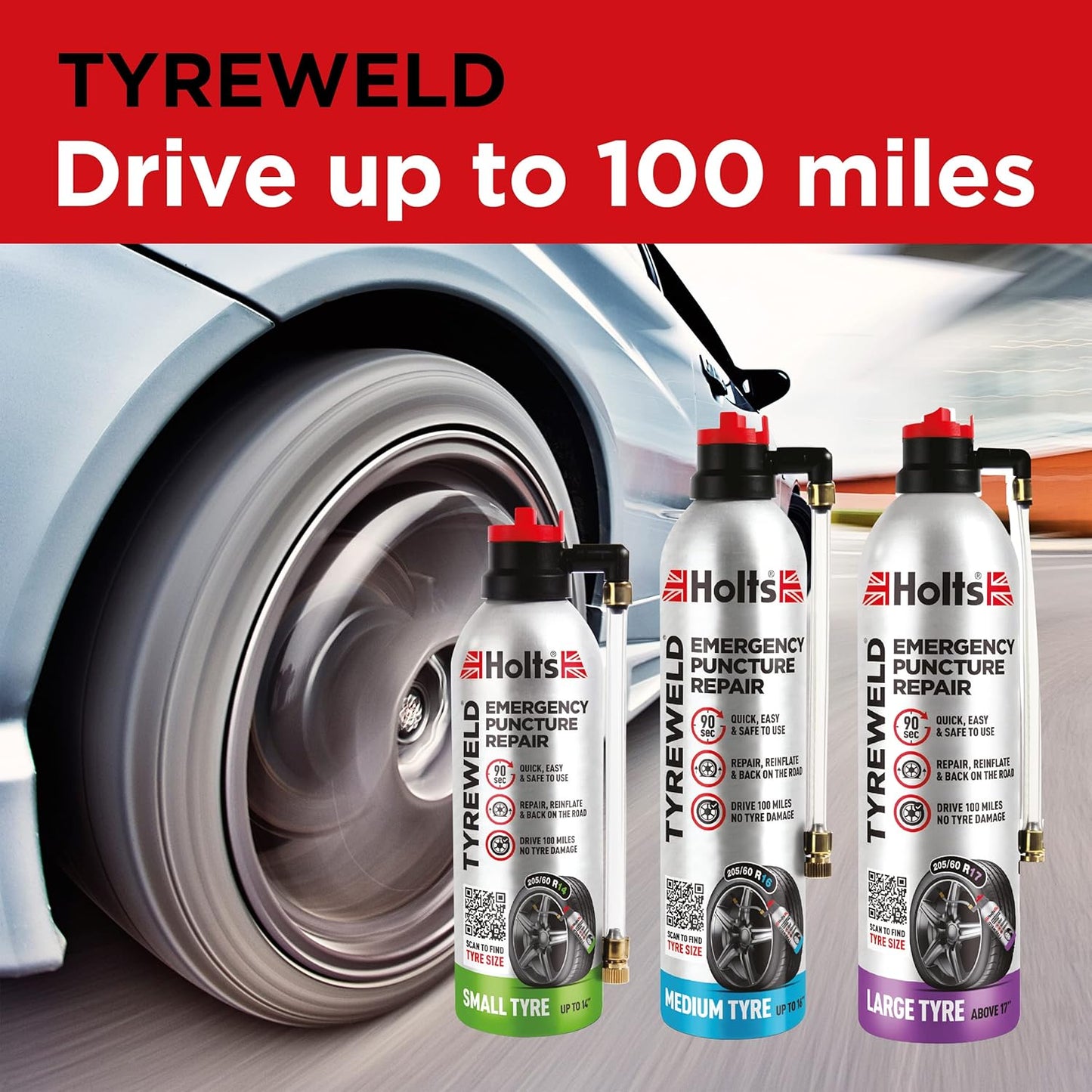 Holts Tyreweld Puncture Sealant Emergency Tyre Repair Foam Car Puncture Repair Kit Sealant, Quick & Easy Flat Tyre Foam, Drive Up To 100 Miles, No Tools Needed Unscented, 400ml , Pack of 1