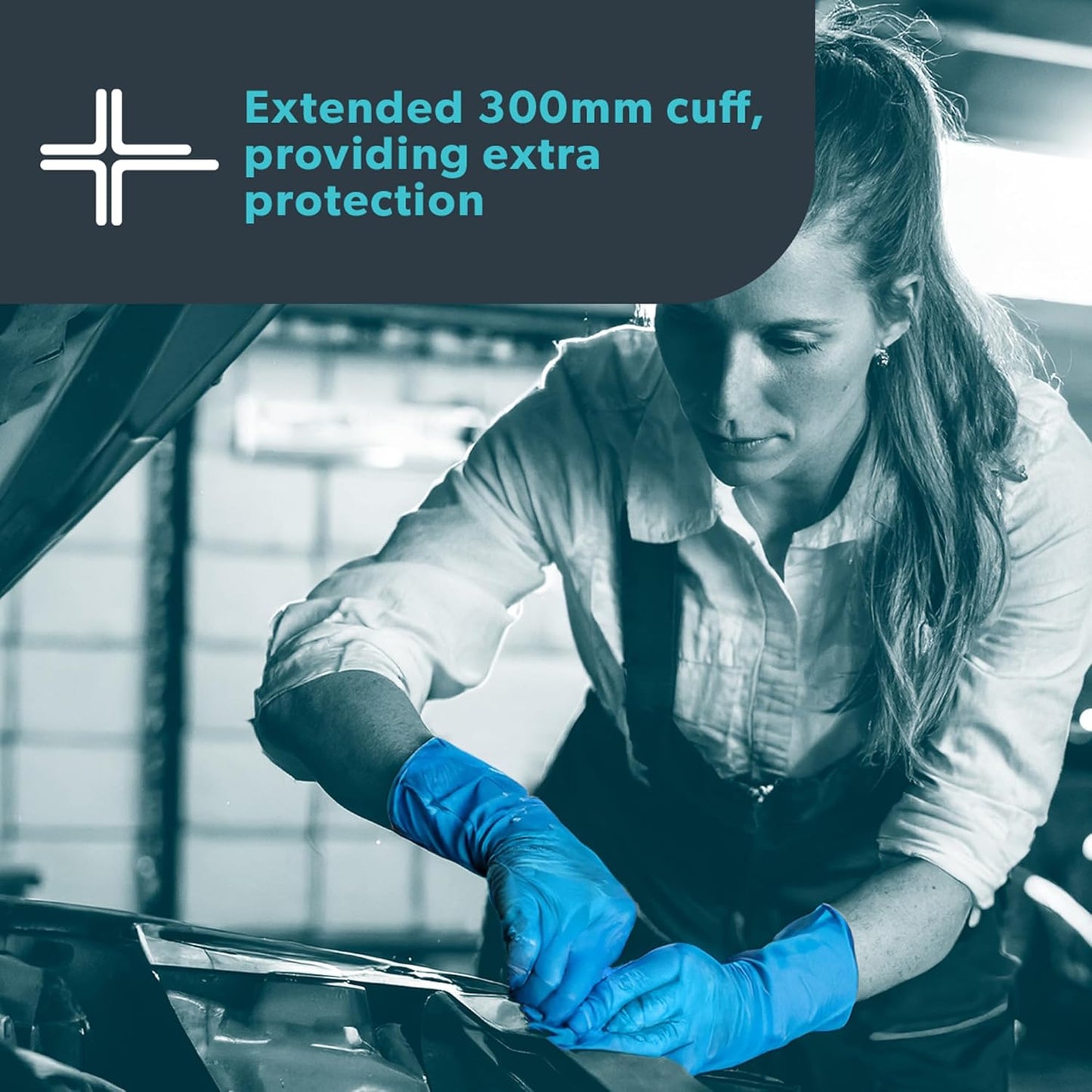UNIGLOVES PRO.TECT Blue Nitrile Disposable Gloves, Extended Cuff, Nitrile Gloves, Size XL