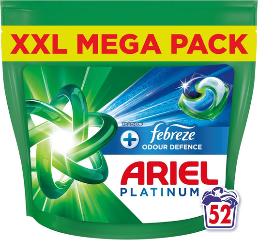 Ariel Platinum PODS, Washing Liquid Laundry Detergent Capsules 52 Washes, +Touch Of Febreze Odour Defence, Extra Stain & Odour Removal