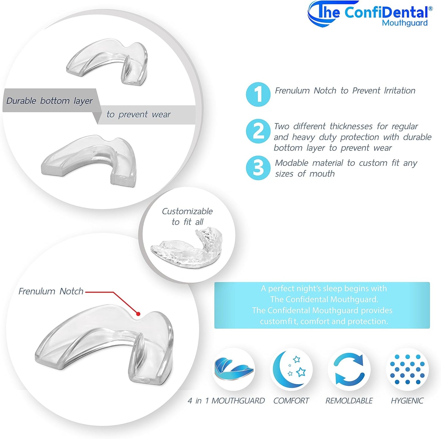 The Confidental - Pack Of 5 Moldable Mouth Guard For Teeth Grinding Clenching Bruxism, Sport Athletic, Whitening Tray, Including 3 Regular And 2 Heavy Duty Guard (3 (Lll) Regular 2 (Ii) Heavy Duty)