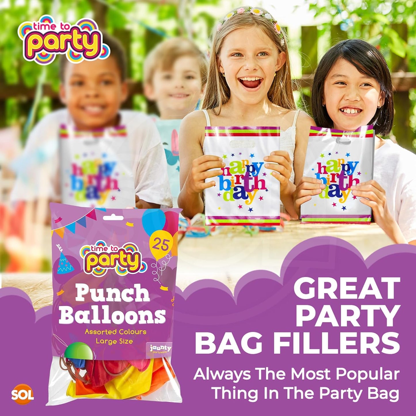 Jaunty Partyware 25x Large Punch Balloons for Kids Ideal Party Bag Fillers - 12 Inch Large Size - Assorted Colours - Fun Children’s Party Ideas - Thick & Strong - Easy to Inflate