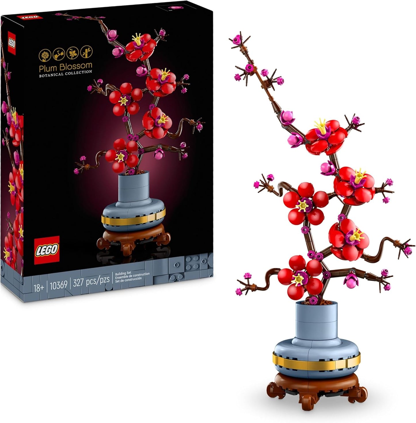LEGO Botanicals Plum Blossom Set For Adults - Artificial Flowers for Indoor - Gifts for Mothers - Home Office Decor Display Piece incl. a Buildable Flowerpot - Botanical Collection - 10369