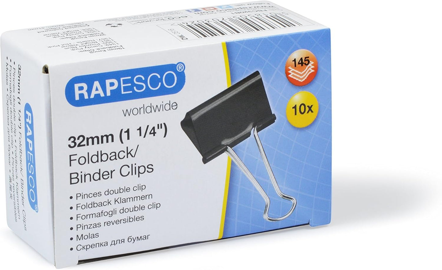 Rapesco FBC320B1 32 mm Foldback Clips, Black, Pack of 10