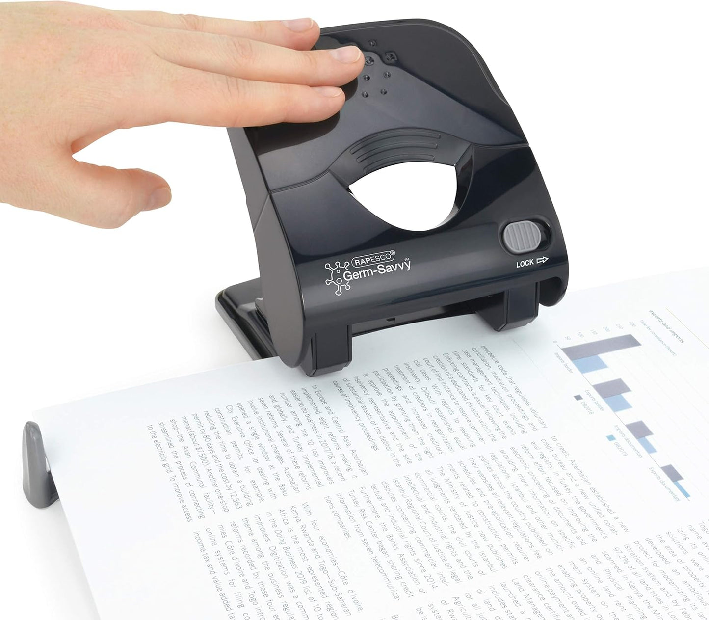 Rapesco 1623 Germ-Savvy Antibacterial, ECO Luna Less Effort Stapler & ECO X5-40ps Less Effort Hole Punch Set, Black