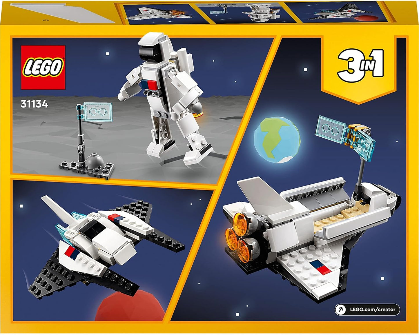 LEGO 31134 Creator 3 in 1 Space Shuttle Toy to Astronaut Figure to Spaceship, Building Toys for Kids, Boys, Girls Aged 6 and up, Creative Gift Idea
