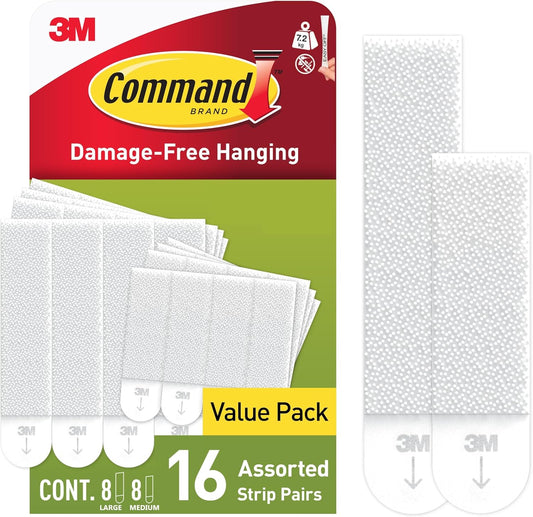 Command Picture Hanging Strips, Value Pack - 8 Pairs of Medium (16 Strips), 8 Pairs of Large (16 Strips) - For Pictures, Frames, Mirrors, Wall décor - Damage Free Hanging