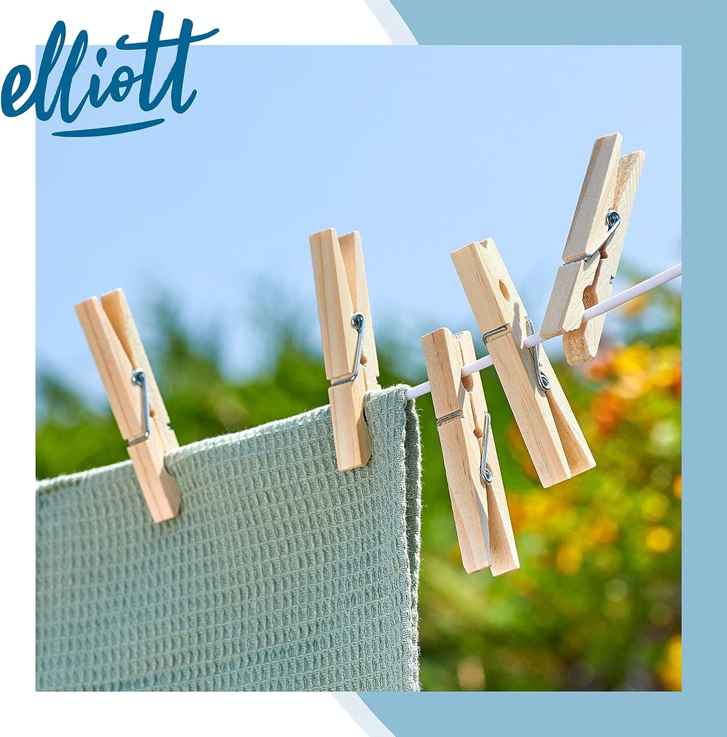 Elliott Hardwood Clothes Pegs with Metal Coil Spring for Firm Grip, Contoured to Prevent Leaving Marks on Clothing, This Pack Include 36 Pegs Ideal for Outdoor and Indoor Use