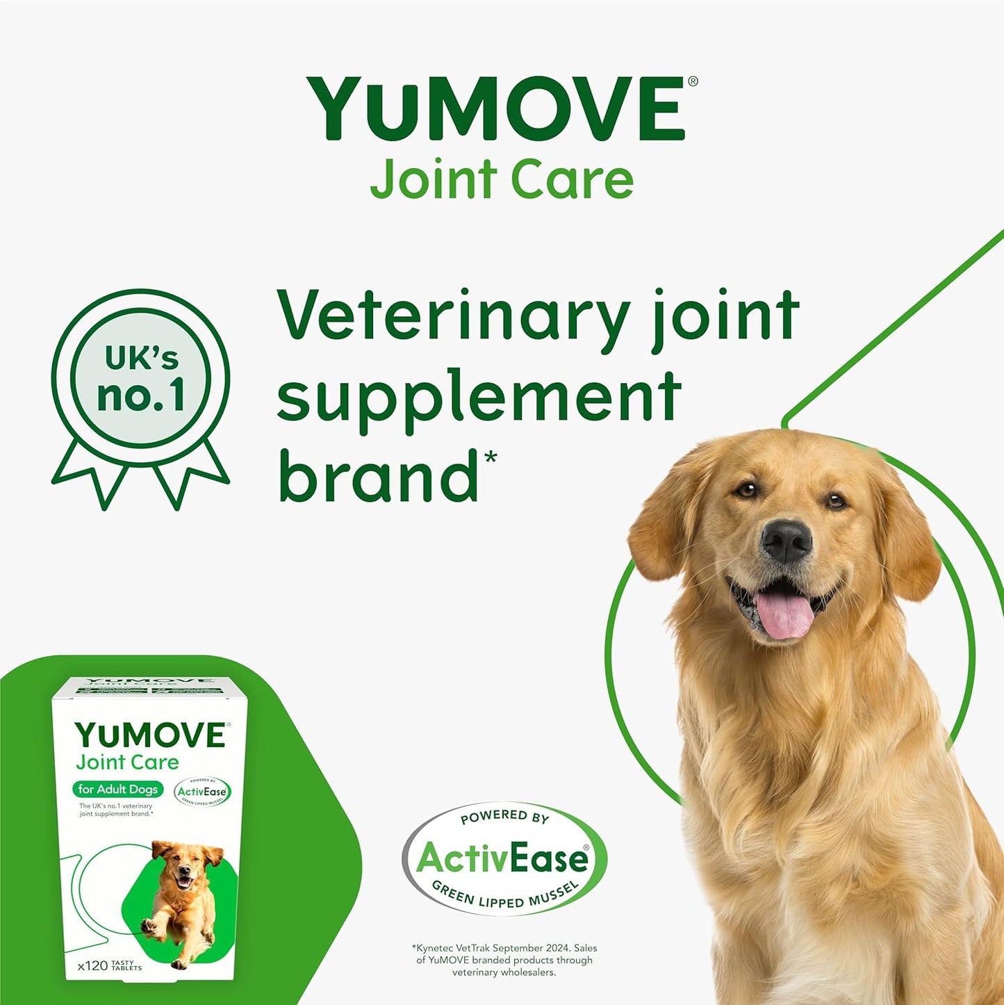 YuMOVE Joint Supplement for Dogs, Essential Dog Hip and Joint Aid for Stiff Adult Dogs with Glucosamine, Chondroitin, Green Lipped Mussel, Aged 6 to 8, 120 Tablets