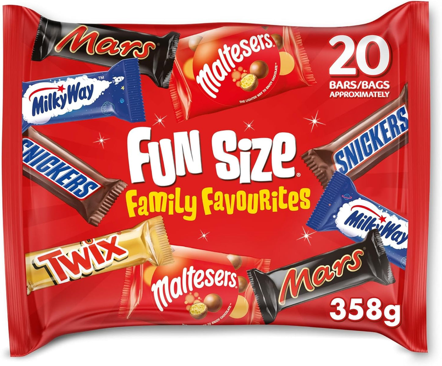 Mars, Snickers, Twix Chocolate Bars & More, Chocolate Multipack 385g, 20 Mixed Fun Size bars, Ideal for Gift, Snacks or Hamper