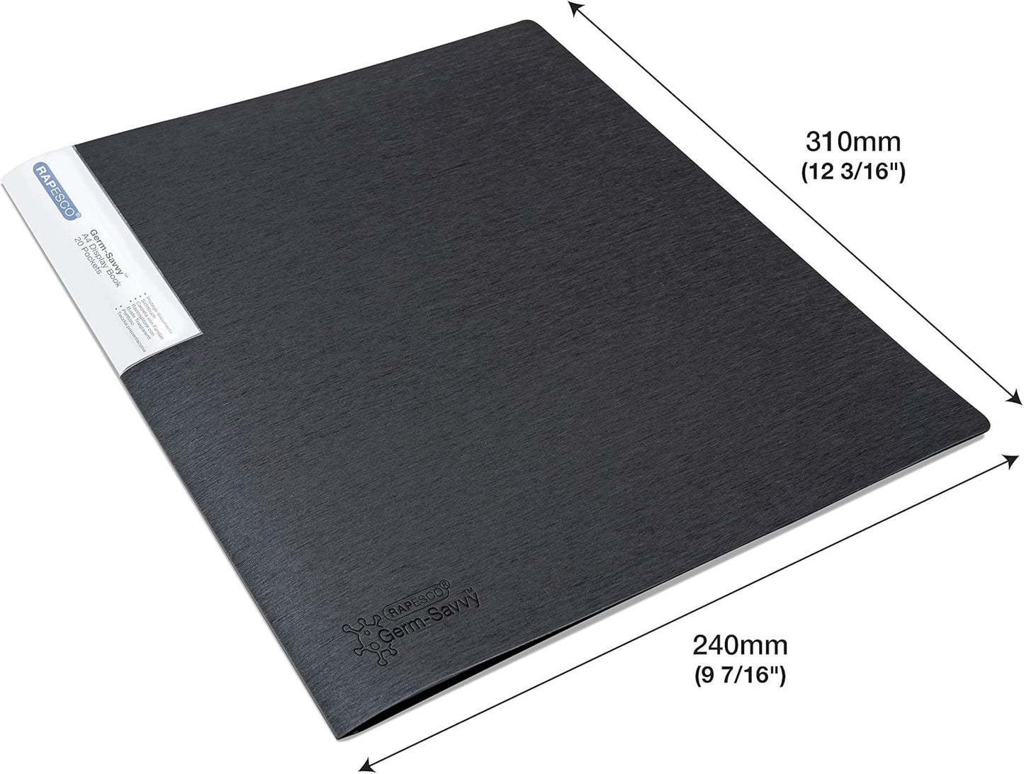 Rapesco 1643 Presentation Folder with Antibacterial Protection, 20 Pockets, A4, Black, Pack of 2