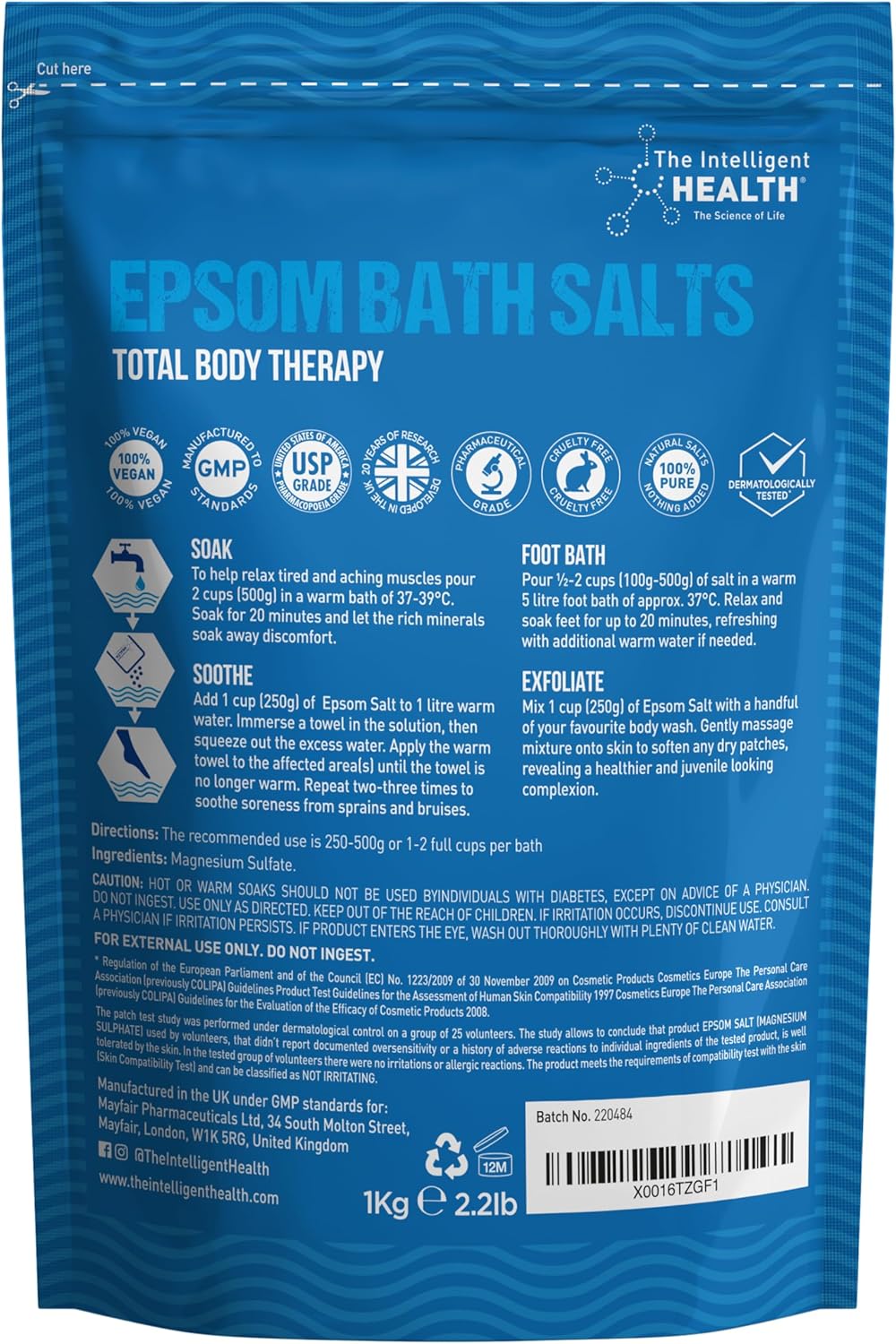 The Intelligent Health Pure Epsom Salts | Magnesium Sulphate Bath Salt, Herbal (1 kg (Pack of 1))