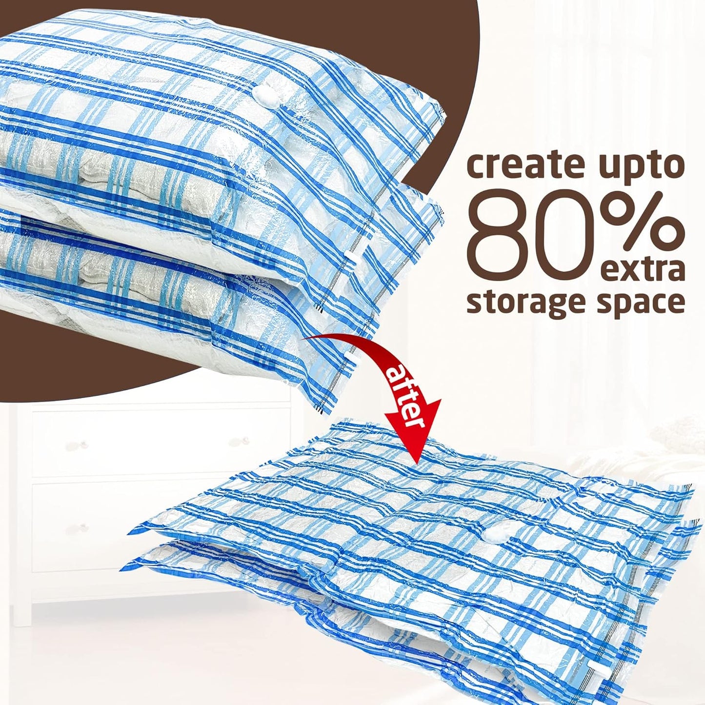 STORAGE MASTER Vacuum Storage Bags, 8-pack Jumbo Size Space Saver Bags 80% More Storage Space with Hand Pump (Jumbo 8 Pack)
