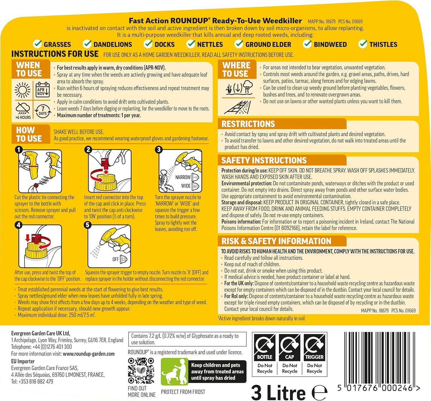 Roundup Fast Action Weedkiller, Ready to Use, Manual Spray, 3 Litre