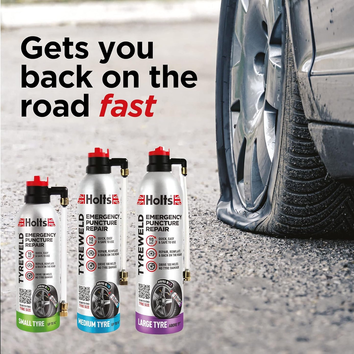 Holts Tyreweld Puncture Sealant Emergency Tyre Repair Foam Car Puncture Repair Kit Sealant, Quick & Easy Flat Tyre Foam, Drive Up To 100 Miles, No Tools Needed Unscented, 400ml , Pack of 1