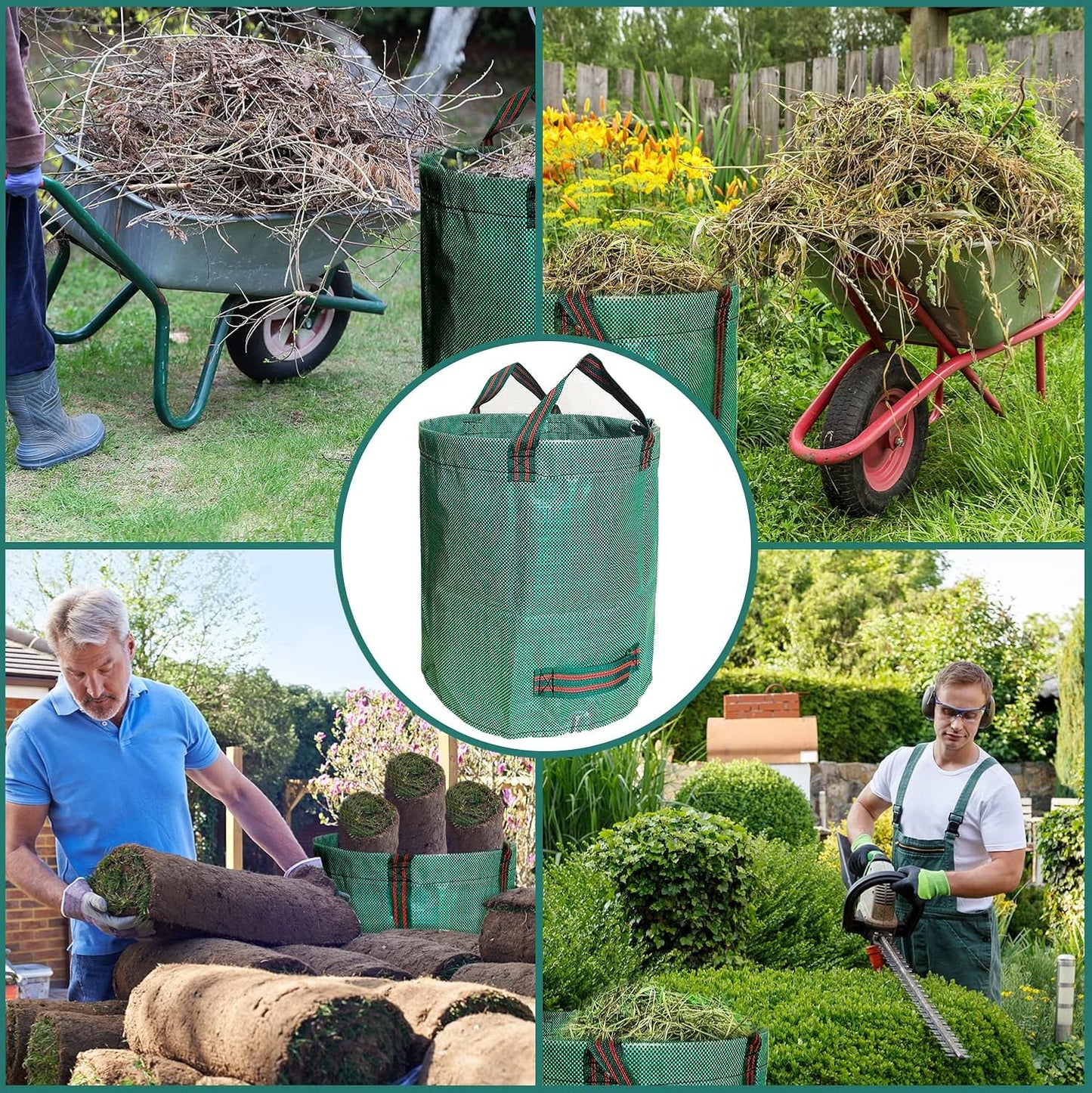 Singwow Garden Waste Bags 500L x 2 Heavy Duty Garden Bags, Reusable Garden Sacks with Handles, Ideal for Collecting Garden Waste, Plant waste grass and Leaves (500L)
