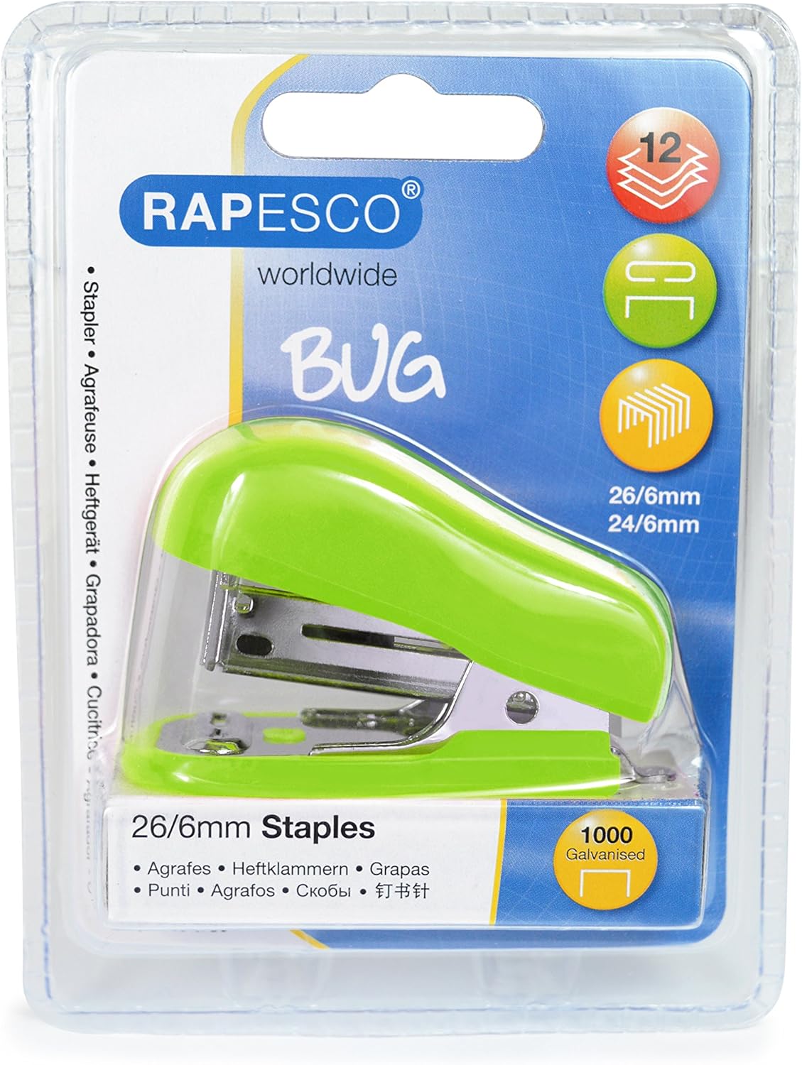 Rapesco 1411 Bug Mini Stapler with 1000 x 26/6mm Staples, Green