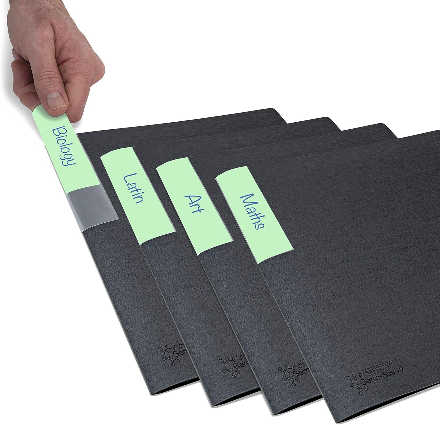 Rapesco 1642 Presentation Folder with Antibacterial Protection, 10 Pockets, A4, Black, Pack of 4