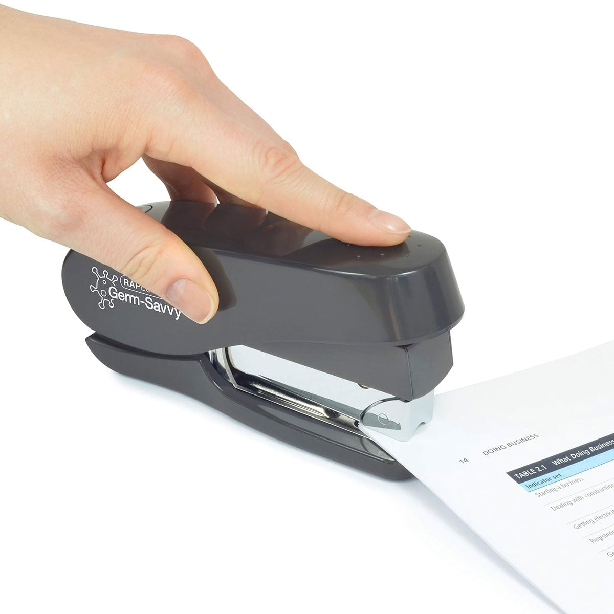 Rapesco 1633 Germ-Savvy Antibacterial, ECO Luna Less Effort Stapler & ECO X5-40ps Less Effort Hole Punch Set, Dark Grey